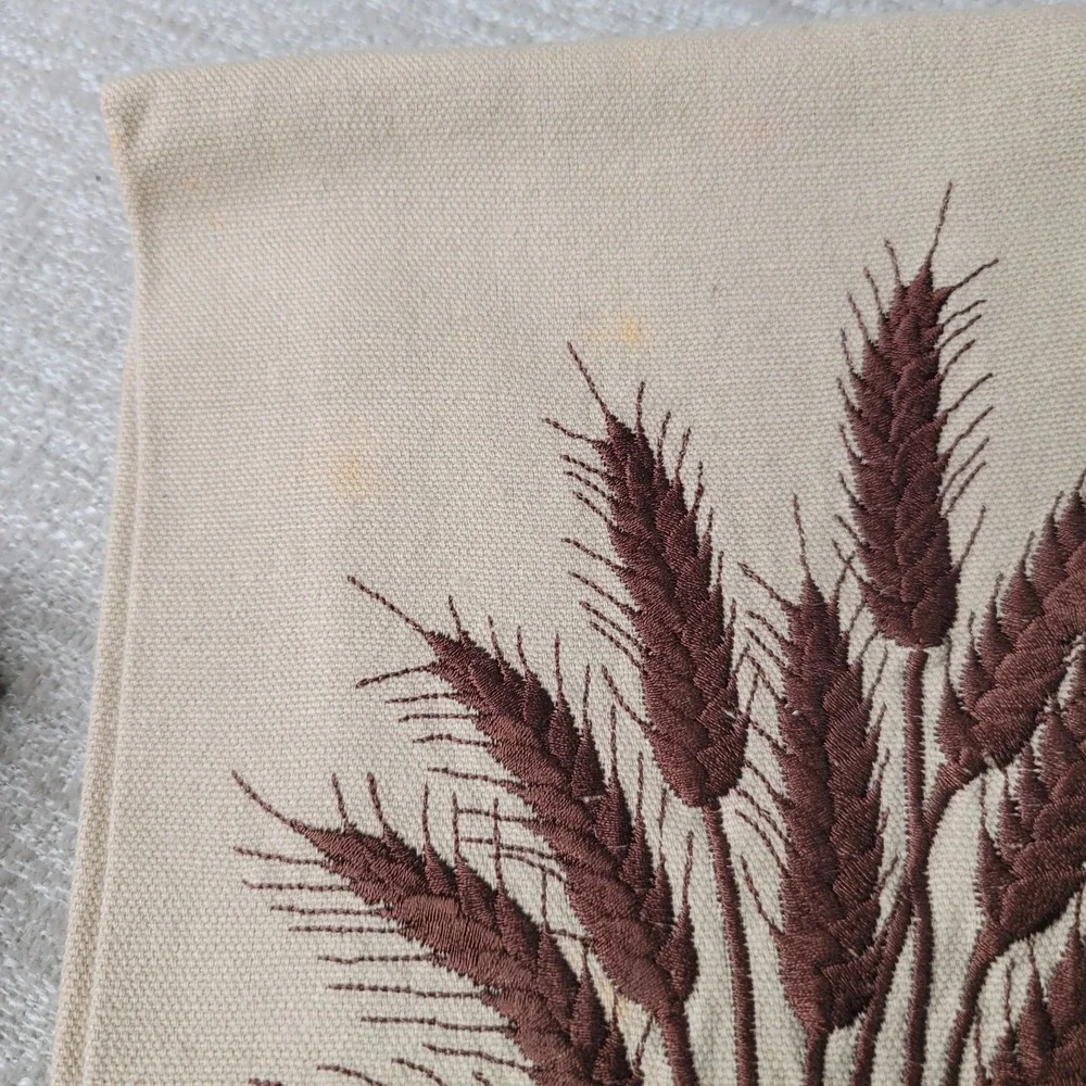 Fall Thanksgiving Wheat Stalks Embroidered Cotton Kitchen Towels Karis Set of 4